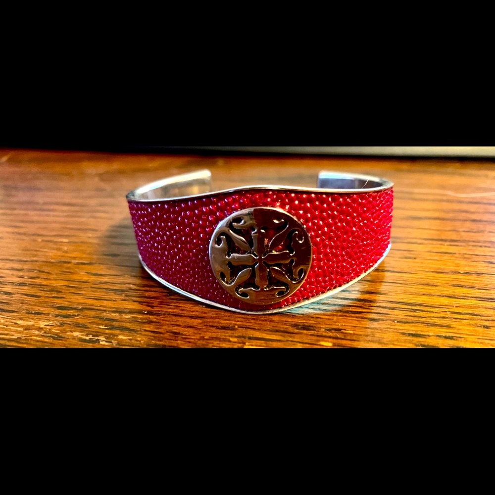 Rustic Cuff red and silver bracelet